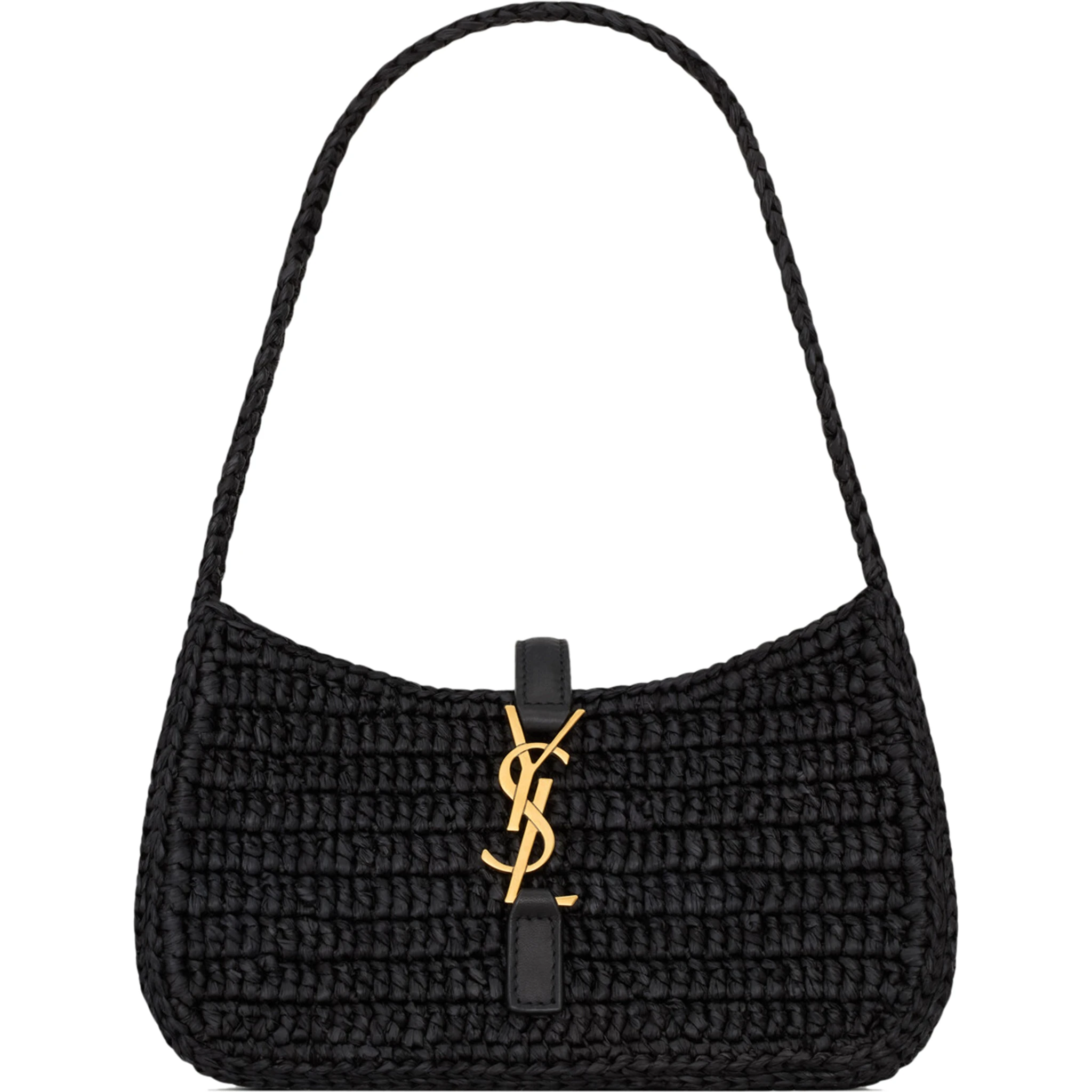 Le 5 à 7 shoulder bag in black raffia and leather