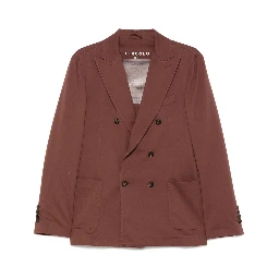 Double-breasted Cotton Jacket With Rear Vents In Brown