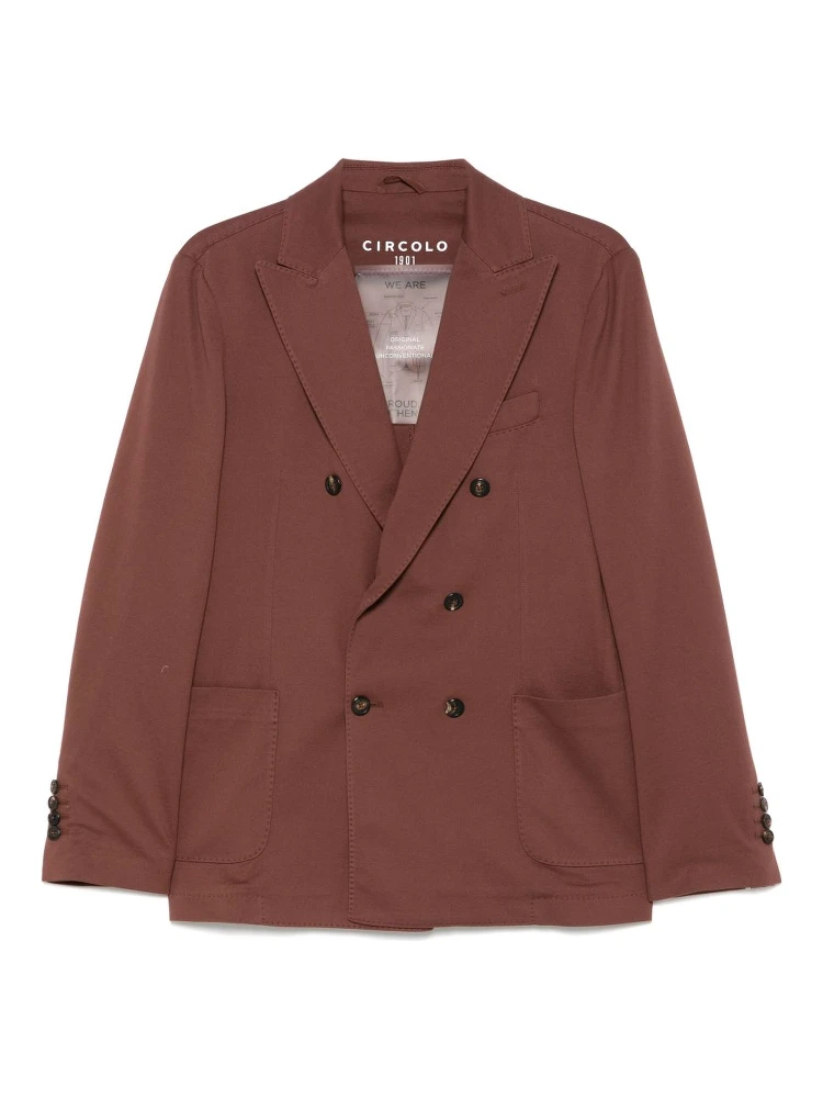 Double-breasted Cotton Jacket With Rear Vents In Brown
