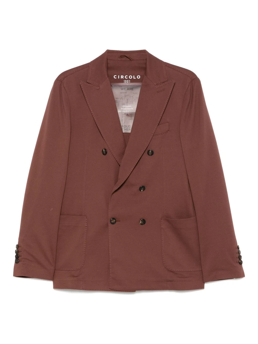 Double-breasted Cotton Jacket With Rear Vents In Brown