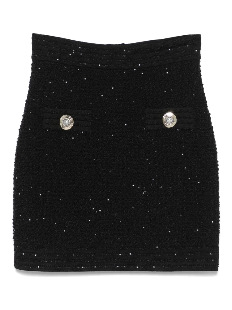 Balmain Sequins Tweed Mini Skirt In Black