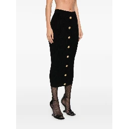 cable-knit button-front midi fitted skirt