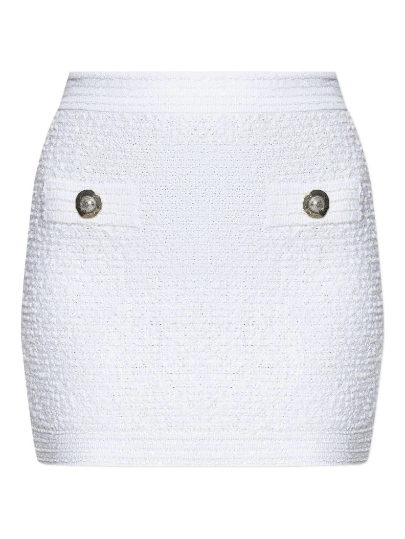 White Cotton Blend Miniskirt