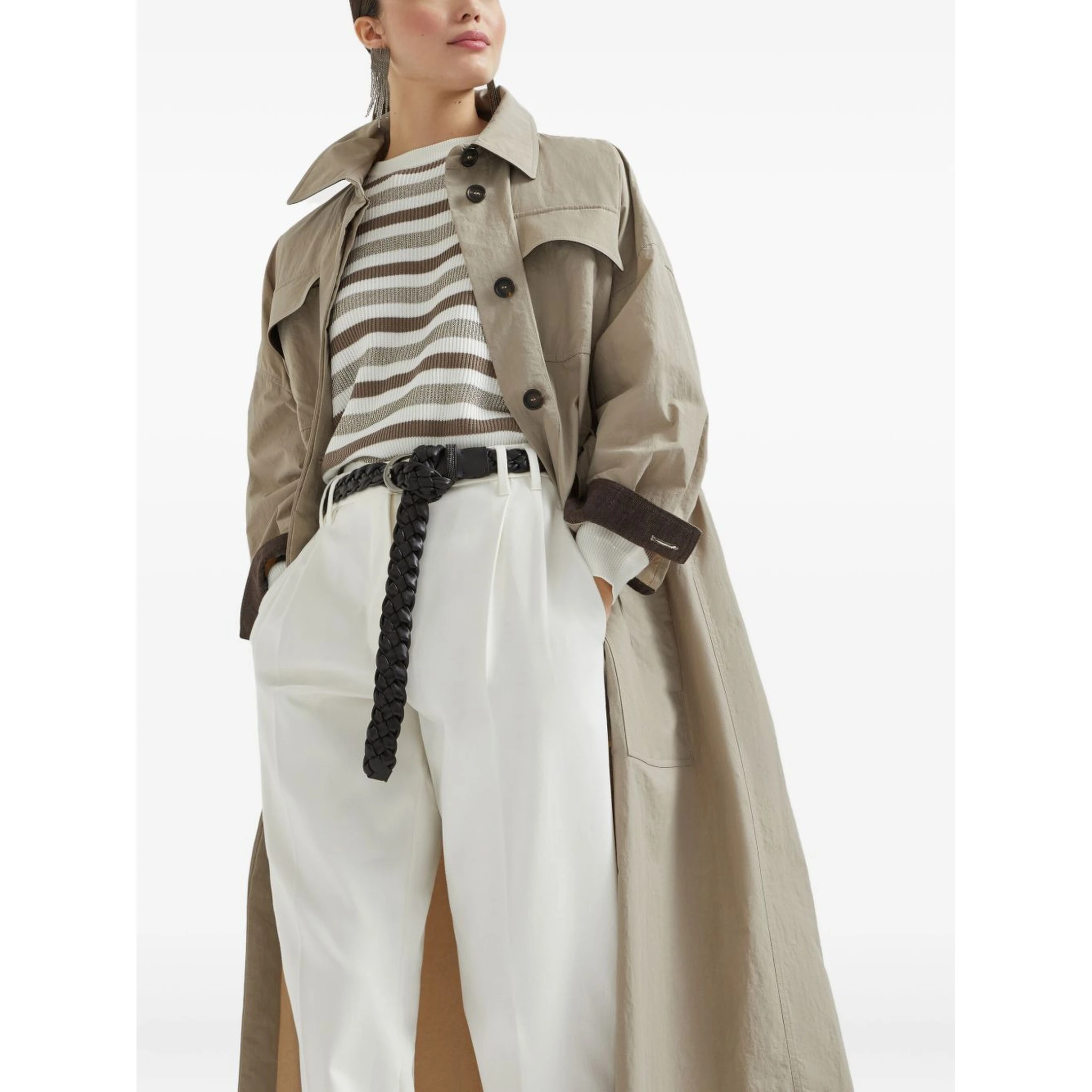 Long Jacket with Belted Waist and Pockets