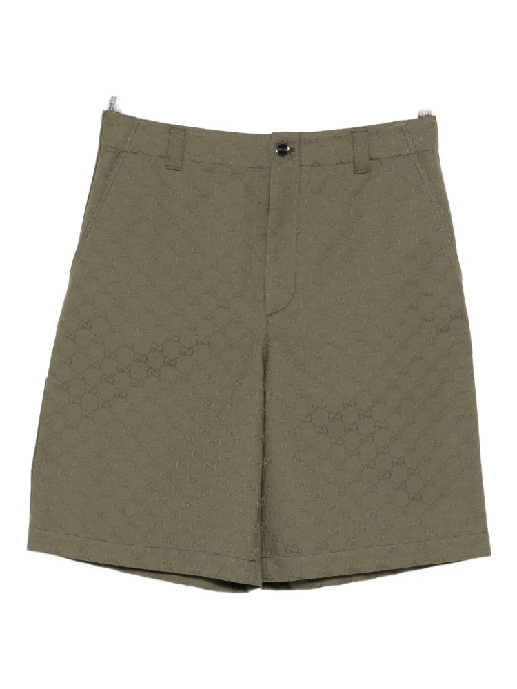 Olive Green Cotton Blend Bermuda Shorts