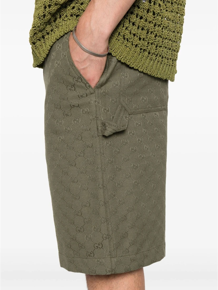 Olive Green Cotton Blend Bermuda Shorts