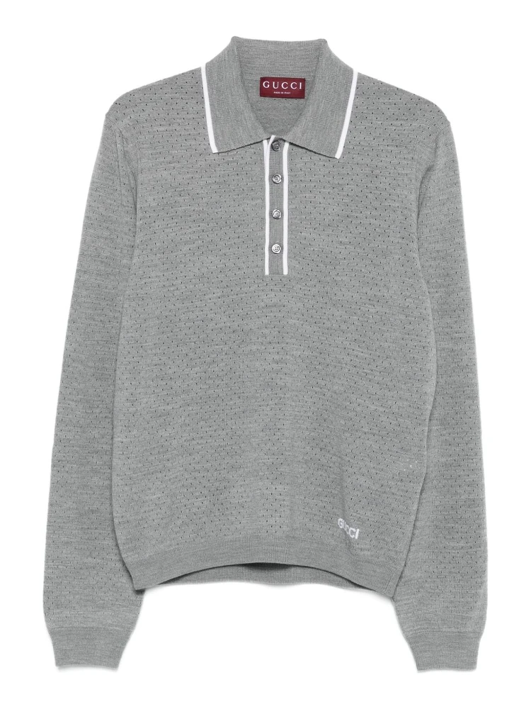 Men Wool Long-sleeves Polo Shirt In Animal Print