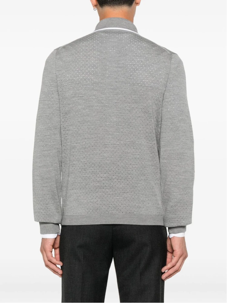 Men Wool Long-sleeves Polo Shirt In Animal Print alternative