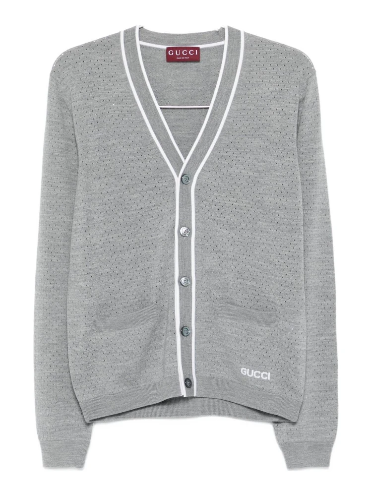V-necked Cardigan Front Pockets In Gray