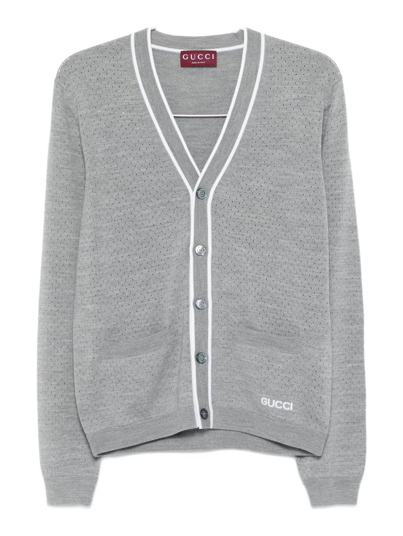 V-necked Cardigan Front Pockets In Gray