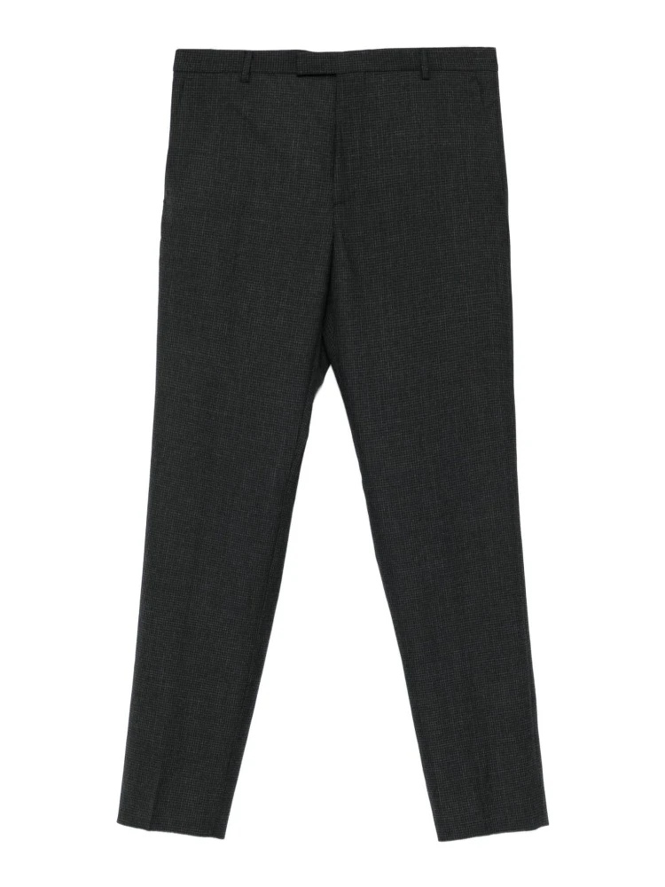 Straight Checked Trousers With Pockets And Loops In Black