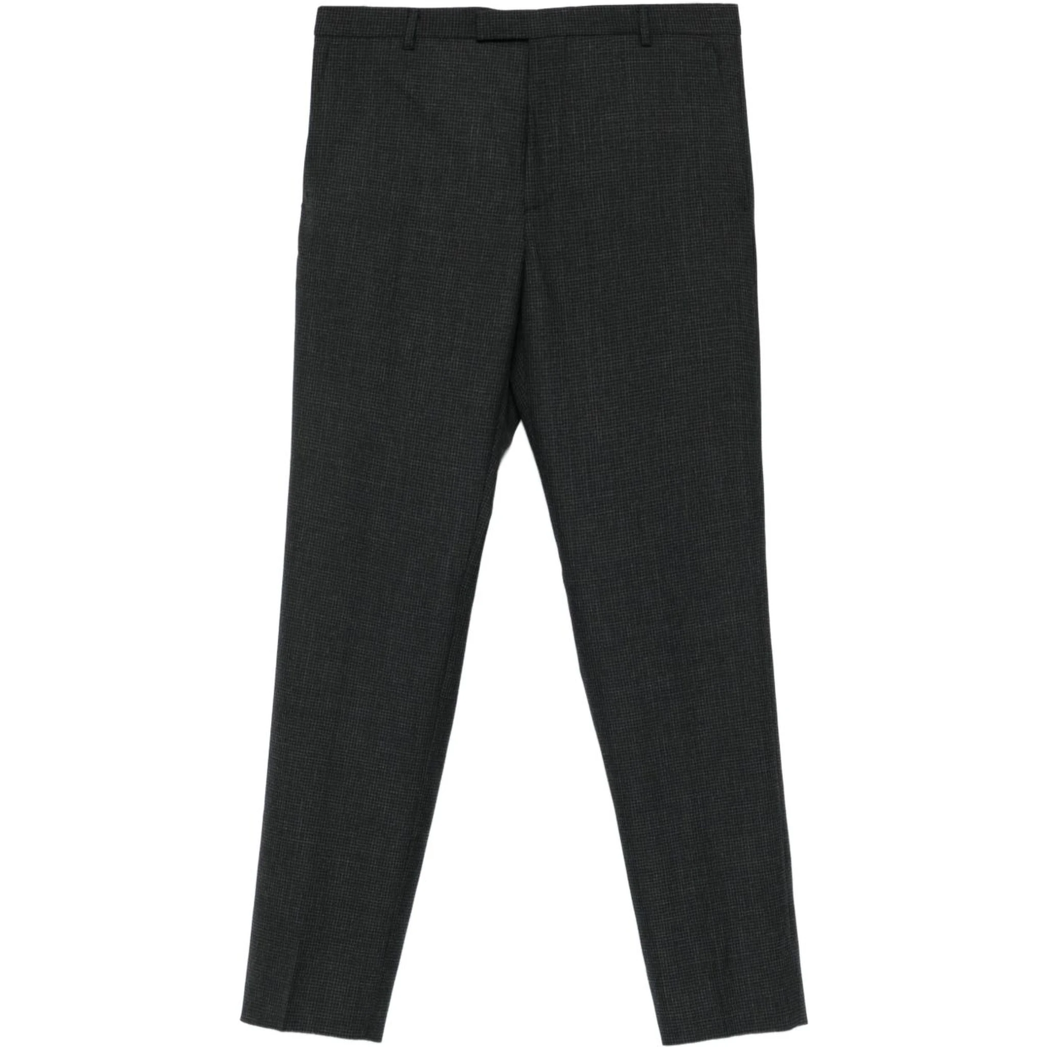 Straight Checked Trousers With Pockets And Loops In Black