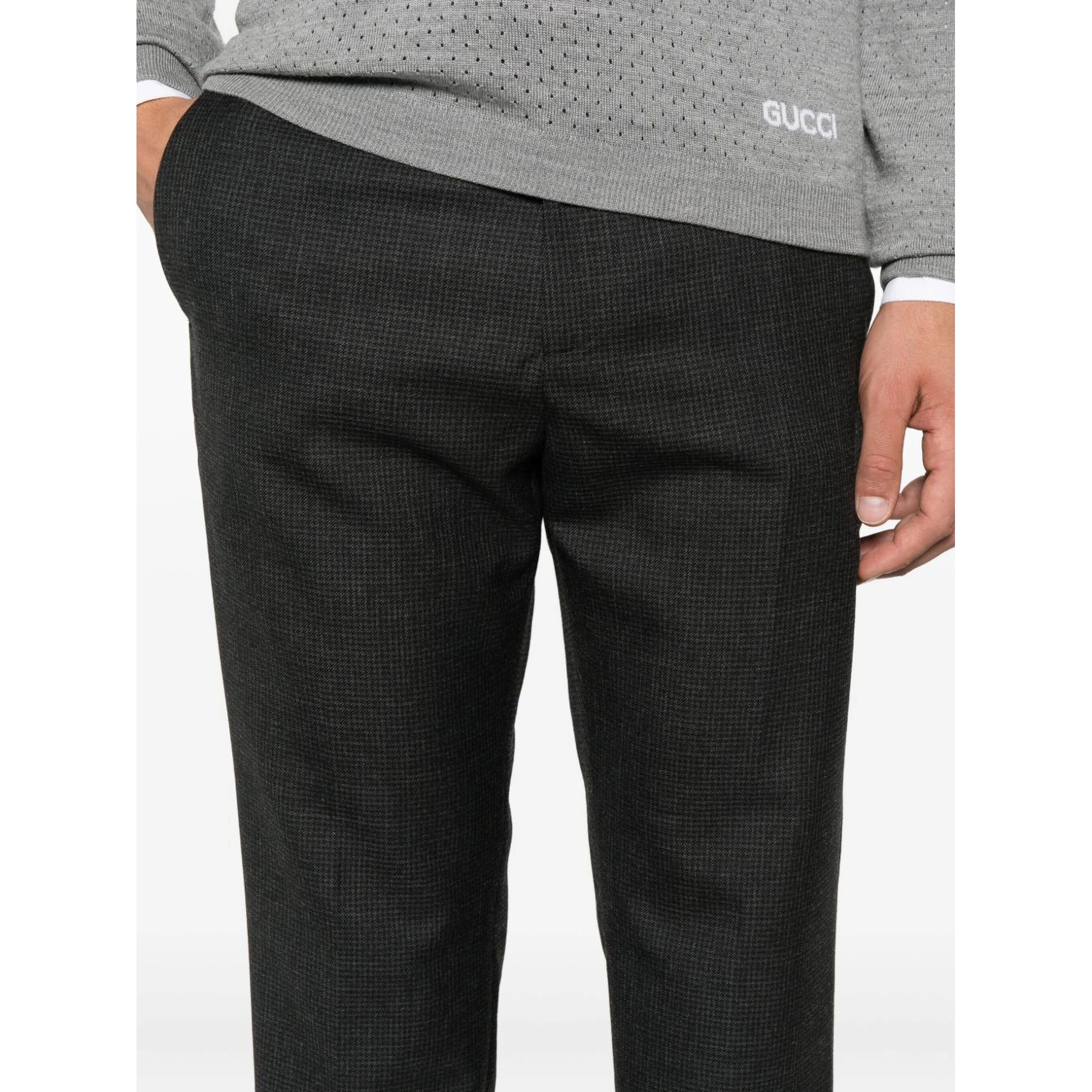 Straight Checked Trousers With Pockets And Loops In Black