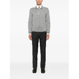 Straight Checked Trousers With Pockets And Loops In Black