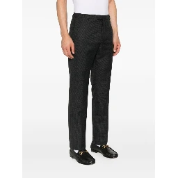 Straight Checked Trousers With Pockets And Loops In Black