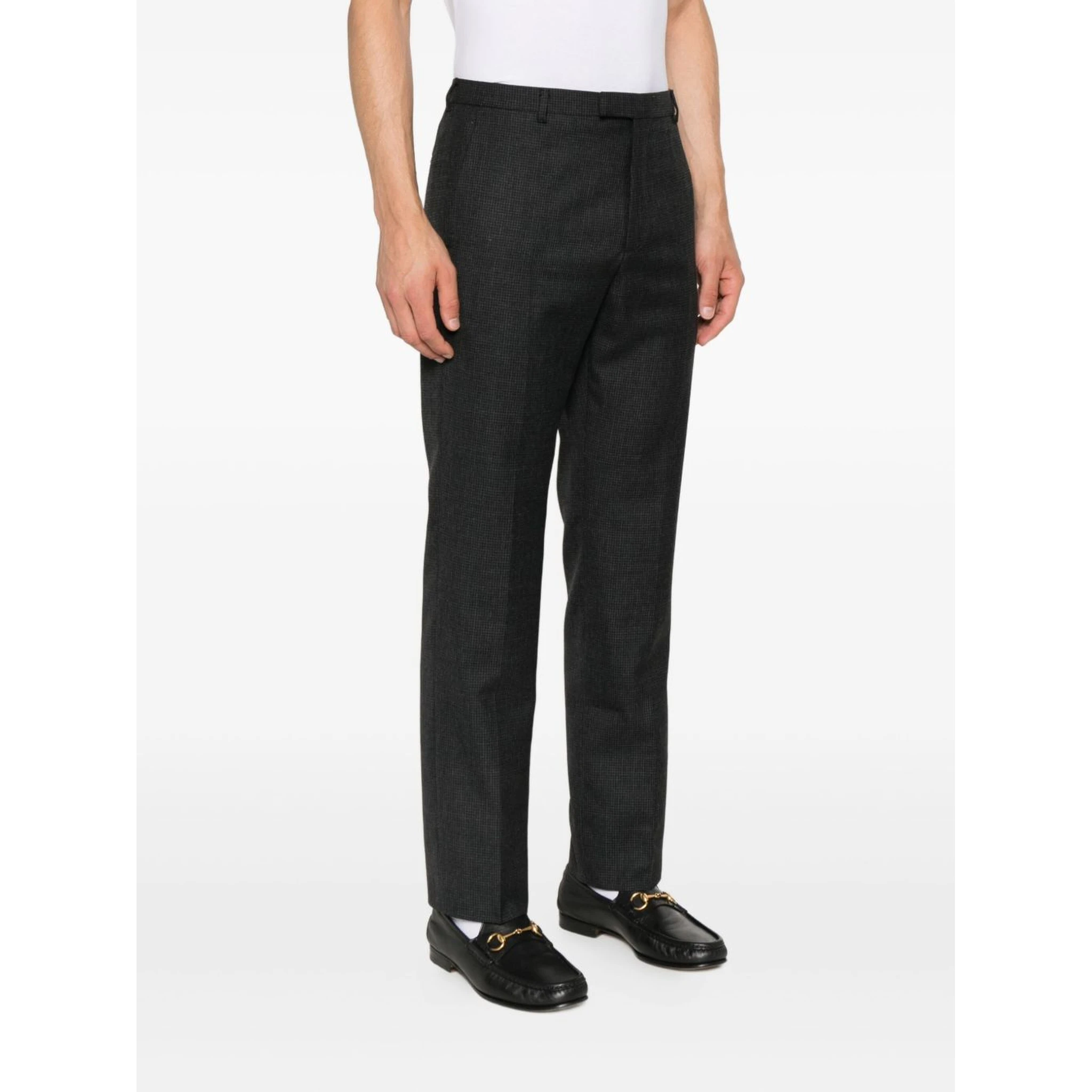 Straight Checked Trousers With Pockets And Loops In Black