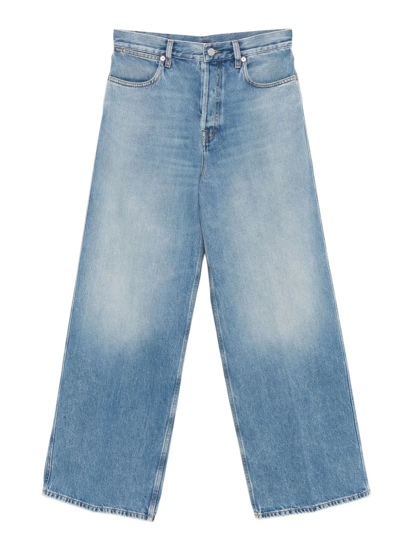 Denim high-rise wide-leg trousers