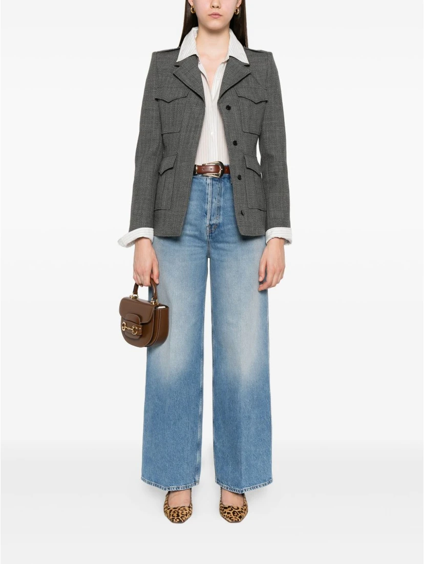 Denim high-rise wide-leg trousers