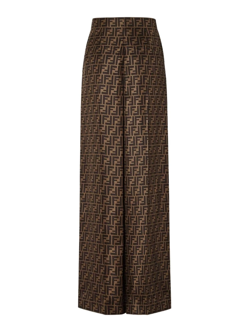 Ff Silk Twill Wide Leg Trousers In Brown