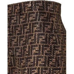 Ff Silk Twill Wide Leg Trousers In Brown