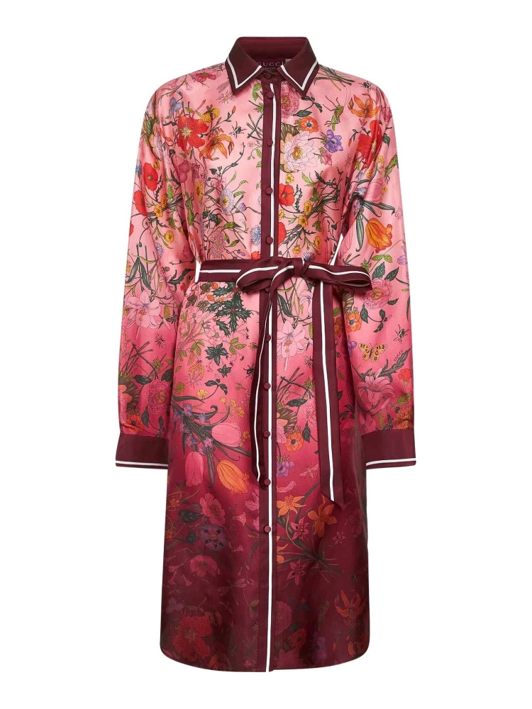 floral-print belted shirt dress