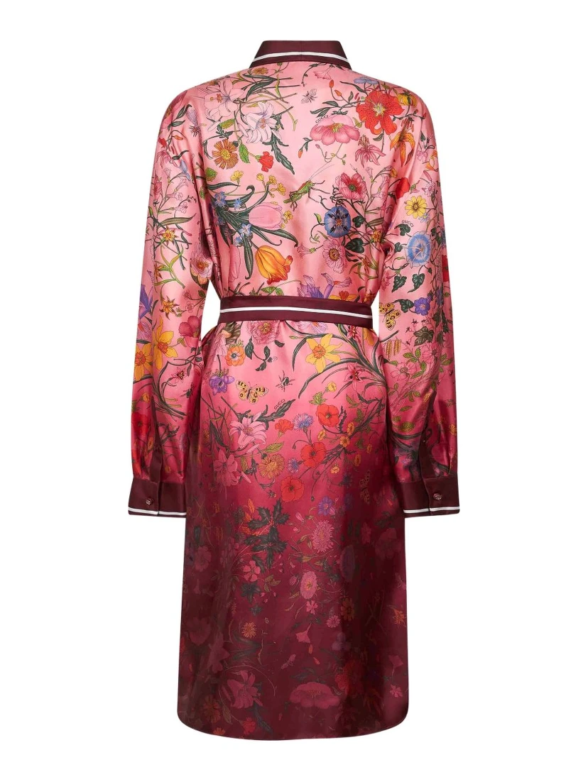 floral-print belted shirt dress