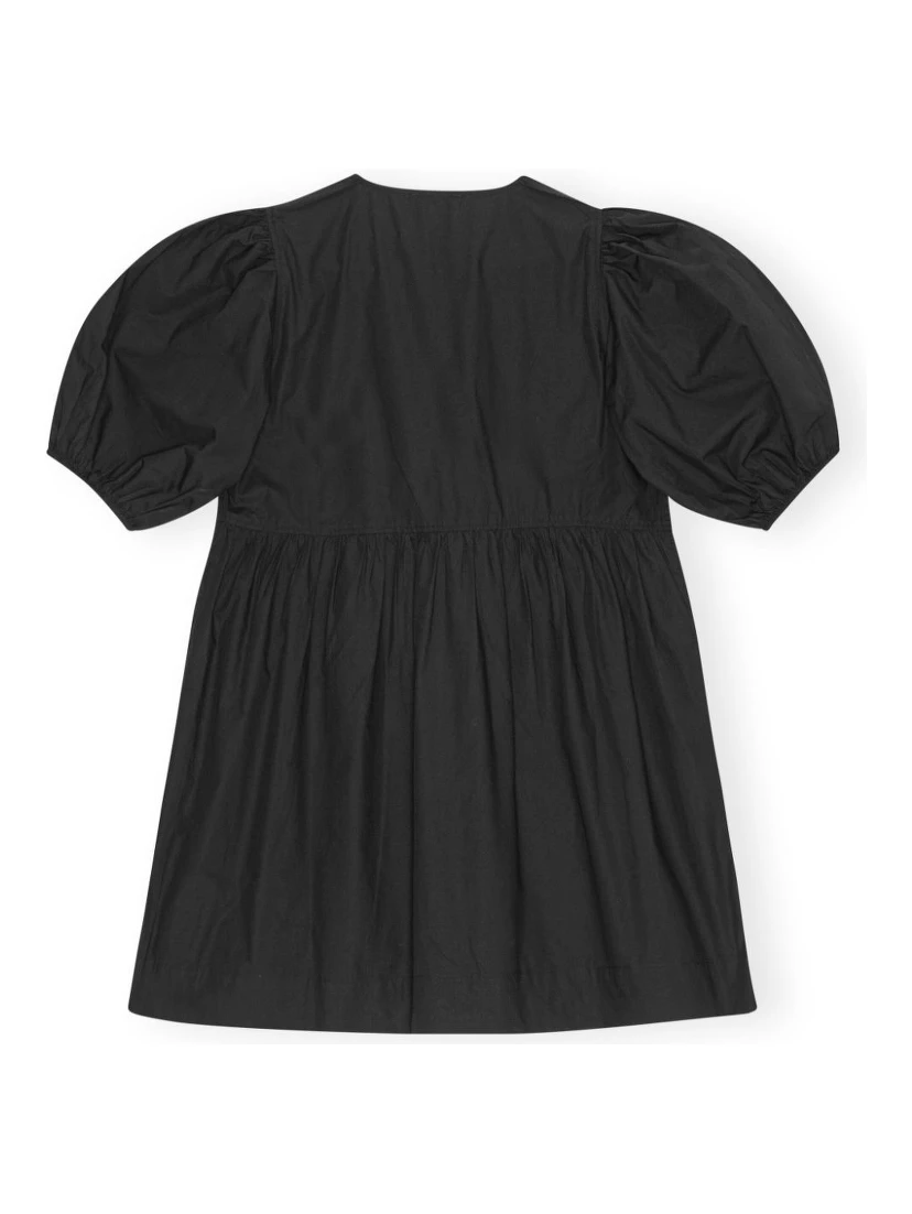 Tie String Cotton Poplin Mini Dress In Black