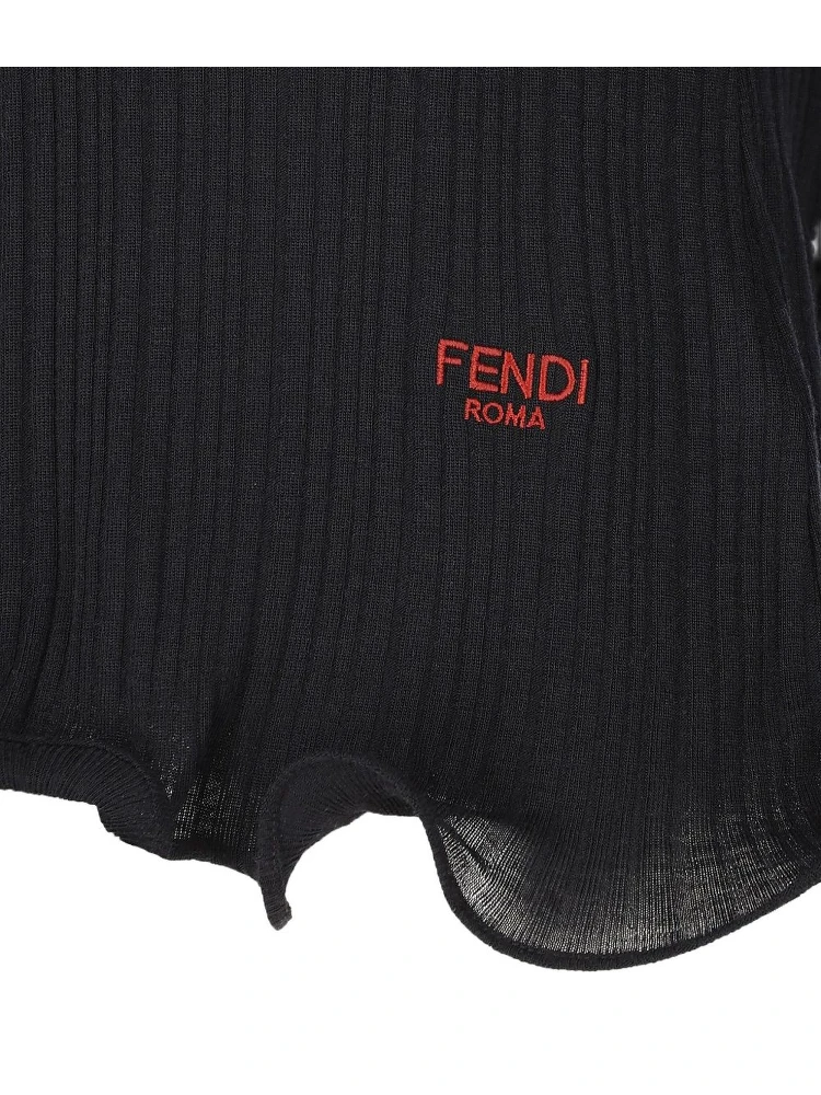 V-neck Ribbed Top With Ruffles Clothing In Black alternative