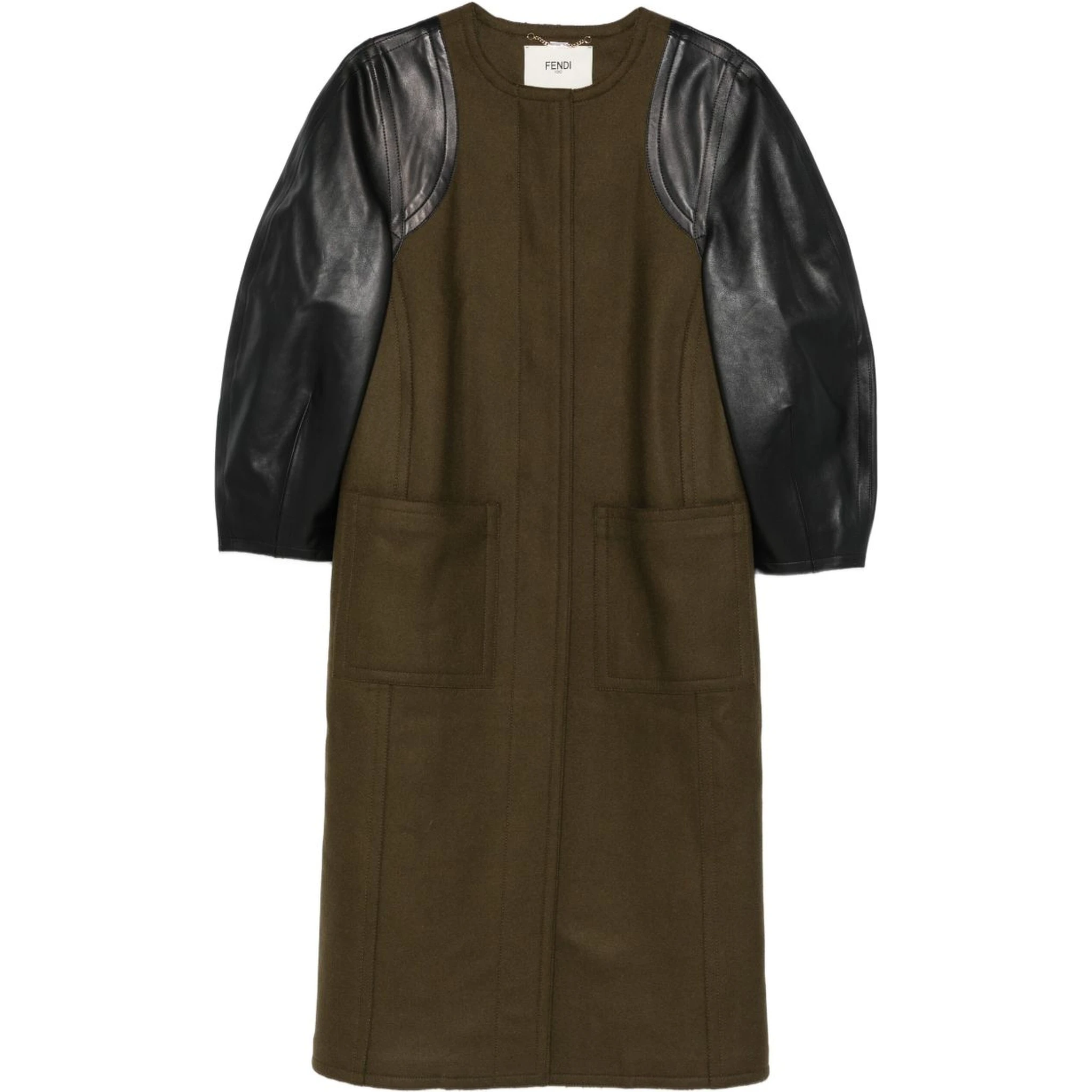 Wool coat with leather sleeves