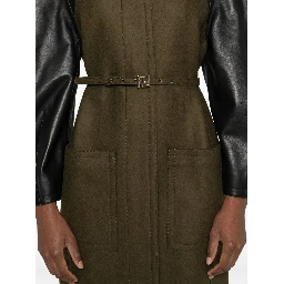 Wool coat with leather sleeves