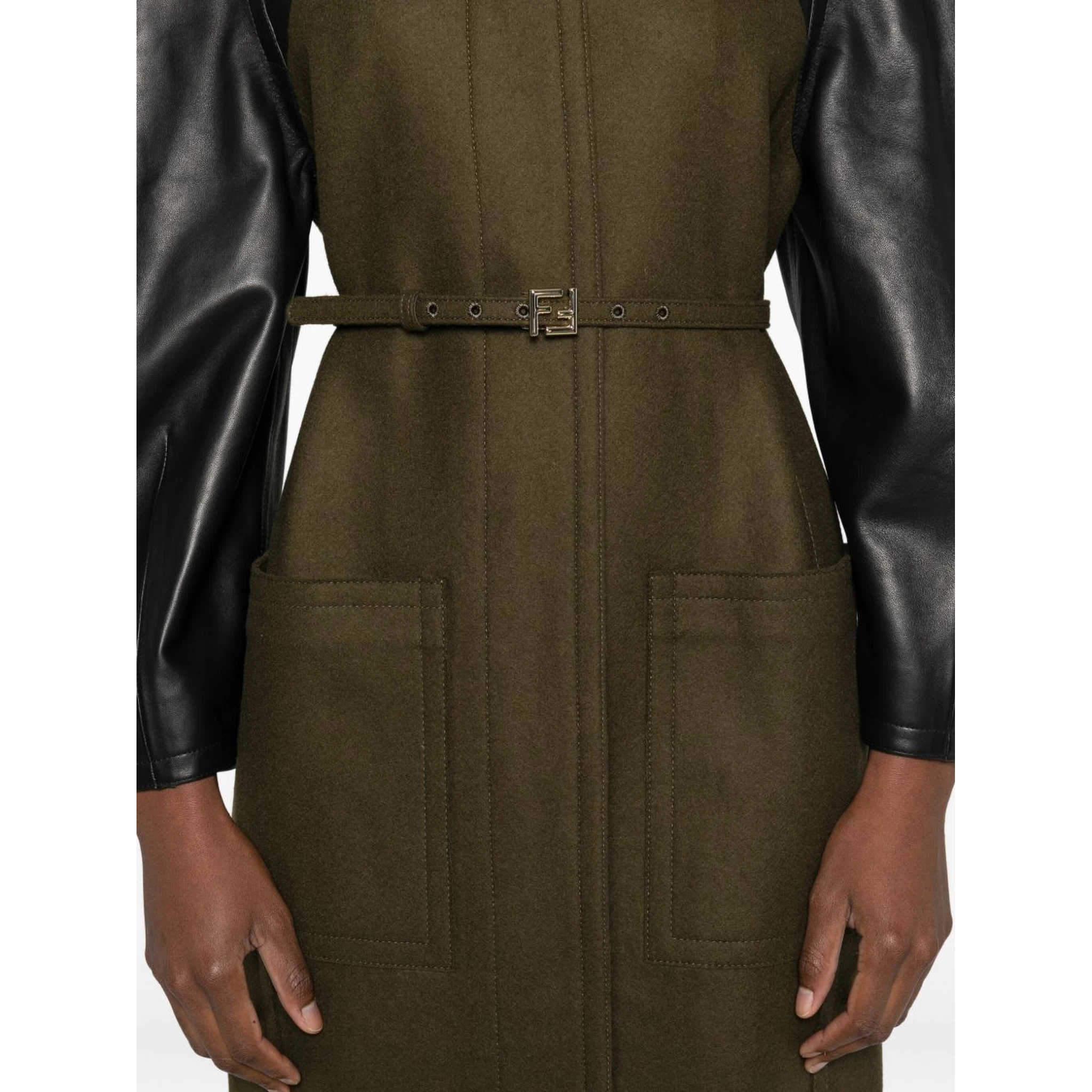 Wool coat with leather sleeves