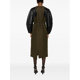 Wool coat with leather sleeves