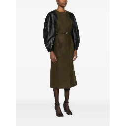 Wool coat with leather sleeves
