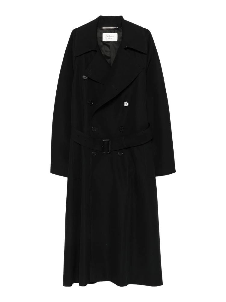 button-fastening belted jacket