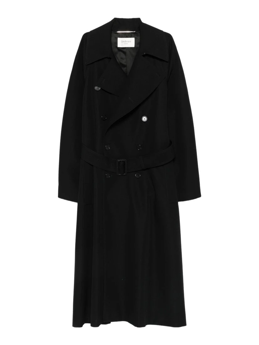 button-fastening belted jacket