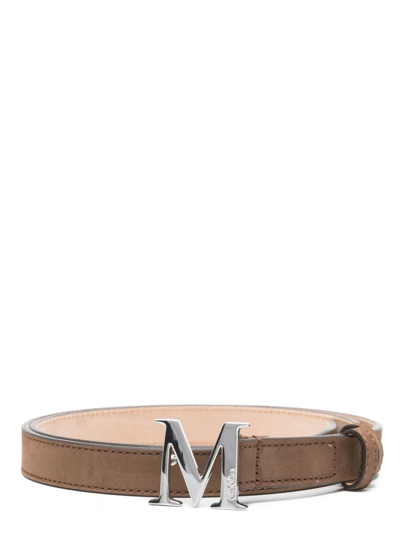 logo-buckle suede belt