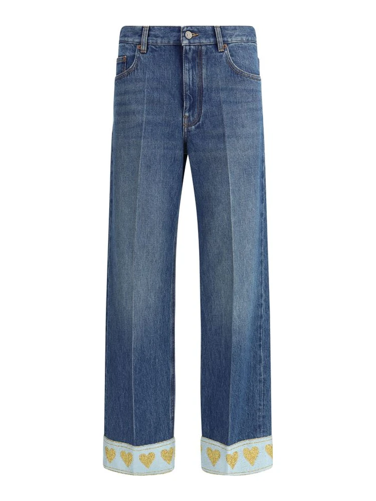 Blue Cotton Straight-Leg Jeans