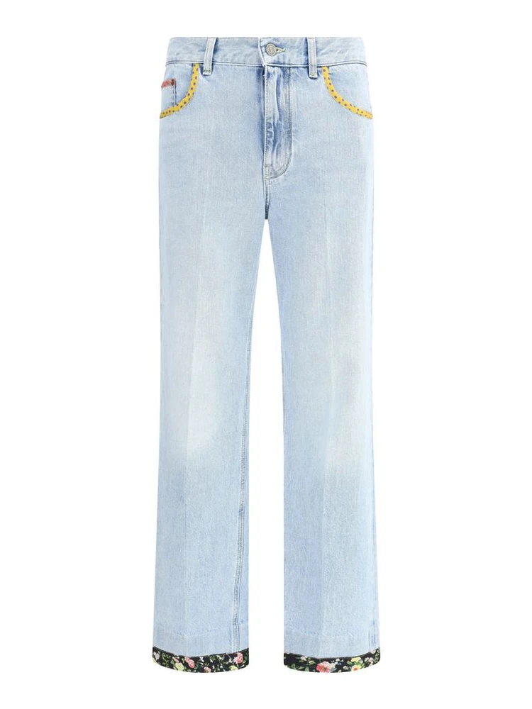 Light Blue Cotton Straight-Leg Jeans