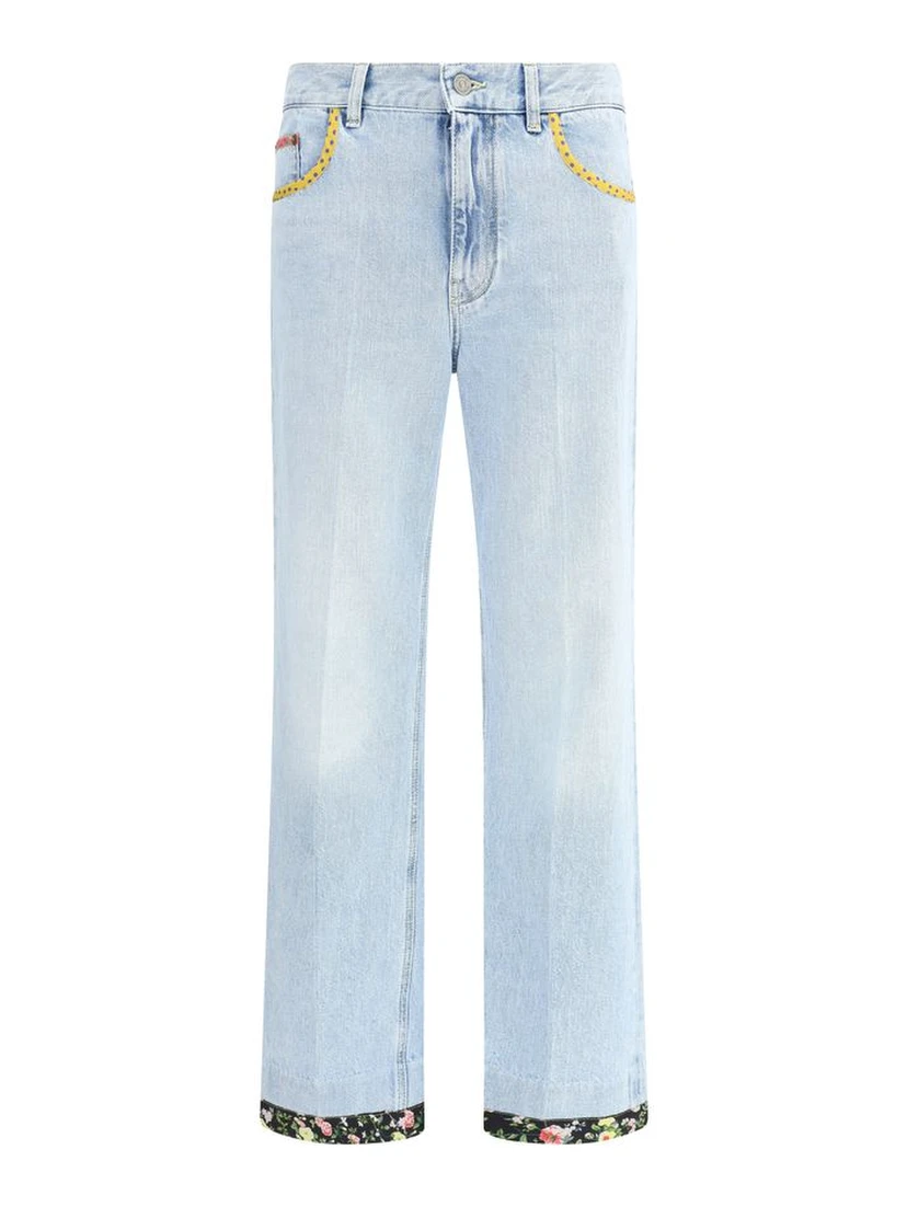 Light Blue Cotton Straight-Leg Jeans