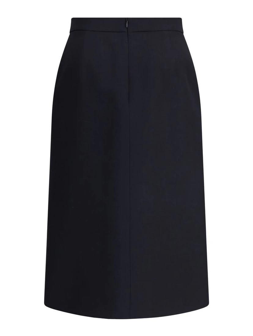 Black Fleece Wool Midi Skirt