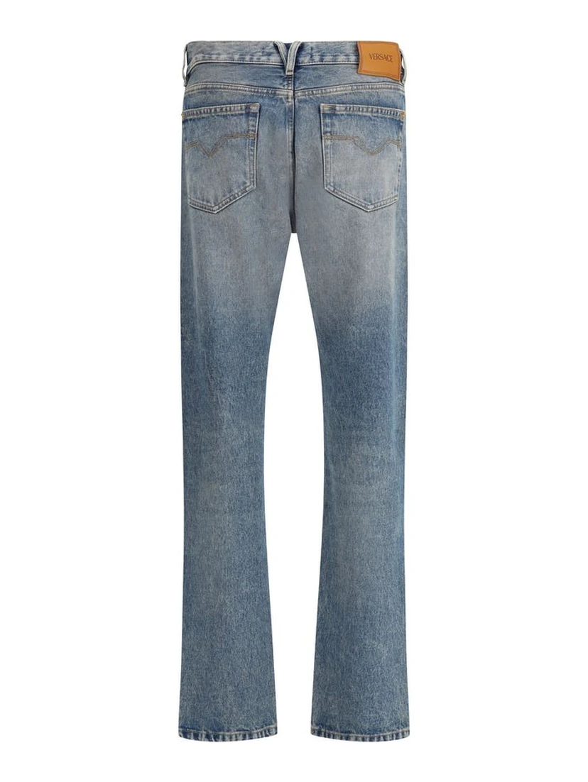 Blue Cotton Straight-Leg Jeans