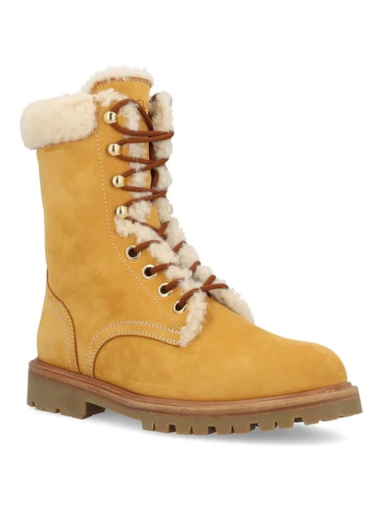 Lace-up ankle boots in shearling alternative