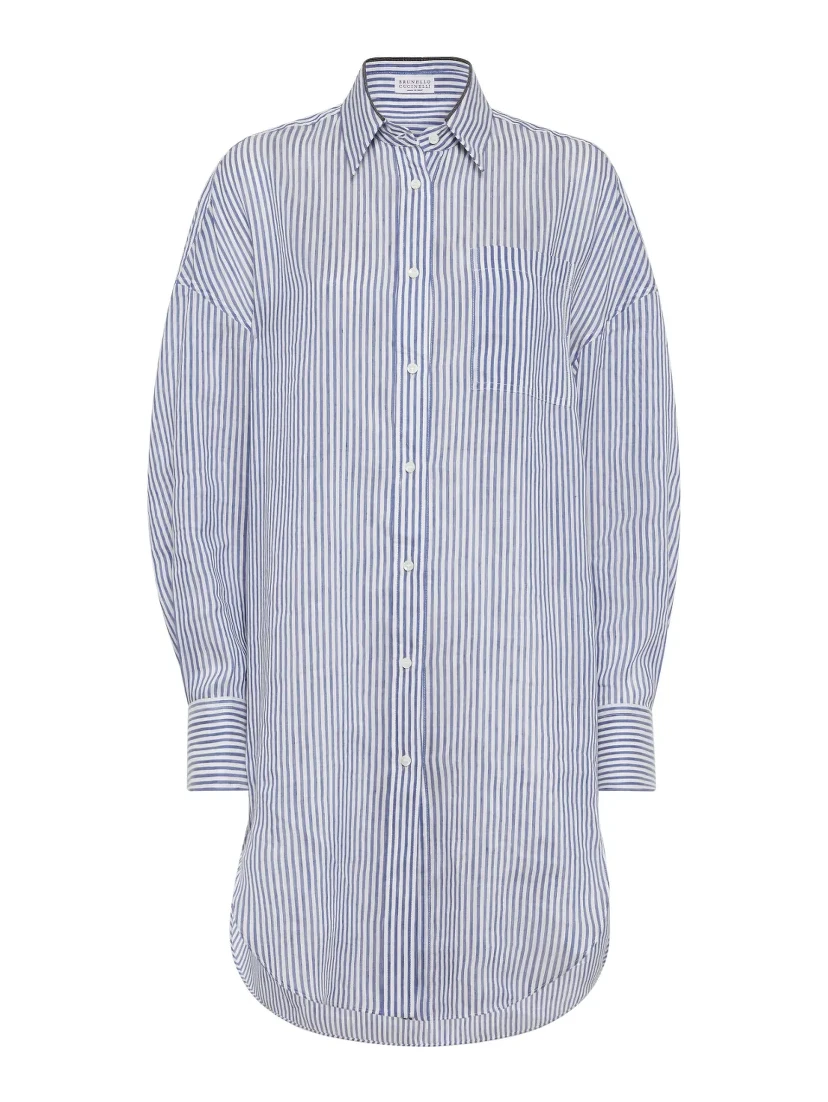 Long short in striped organza in linen and silk