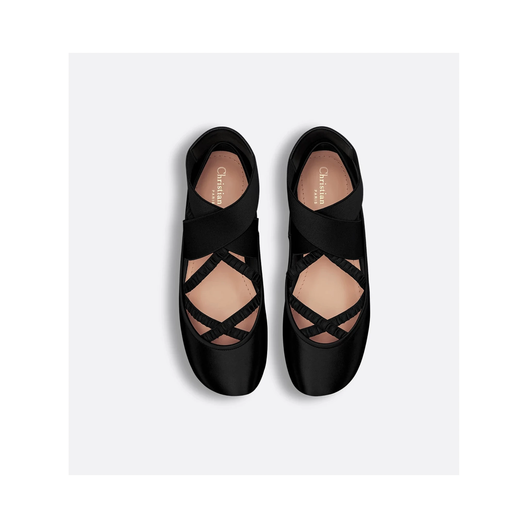 Leather Ballerinas With Elastic Bands In Black