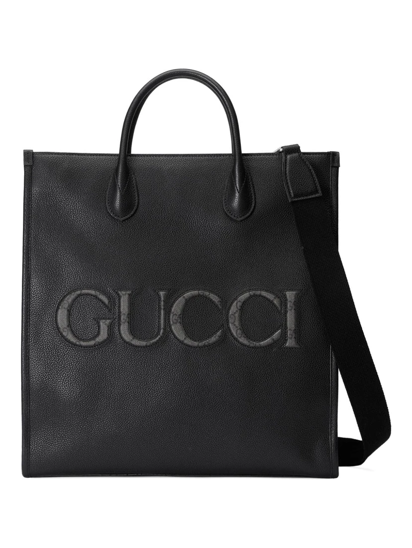 logo-embossed leather tote bag