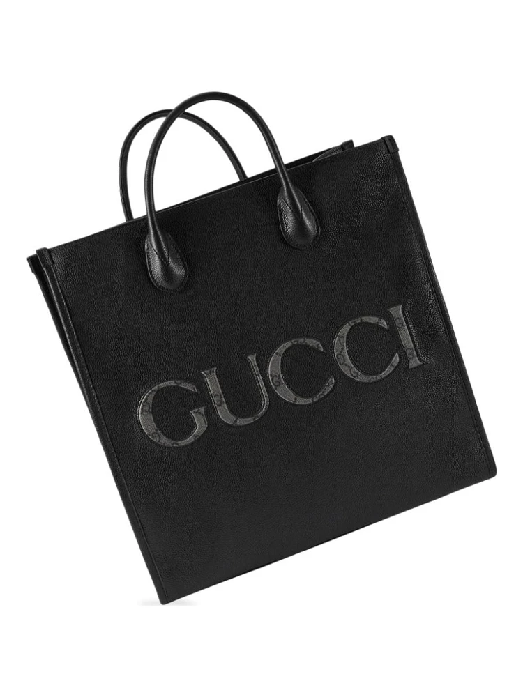 logo-embossed leather tote bag alternative