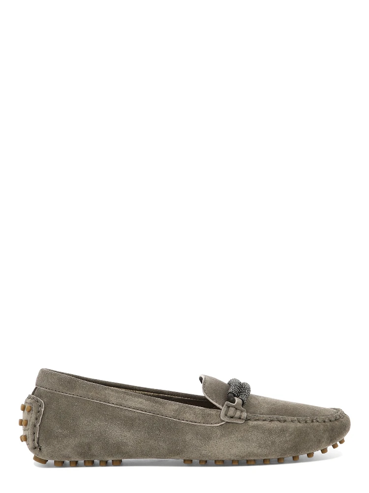 Suede loafers with jewel detailing