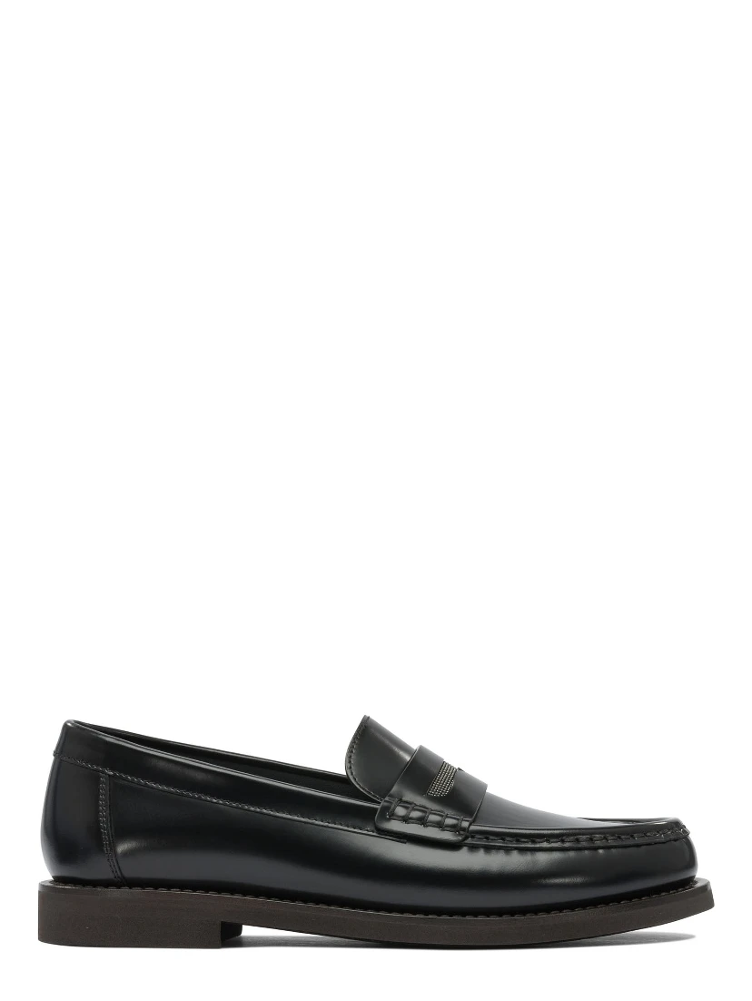 Leather loafers with jewel detailing