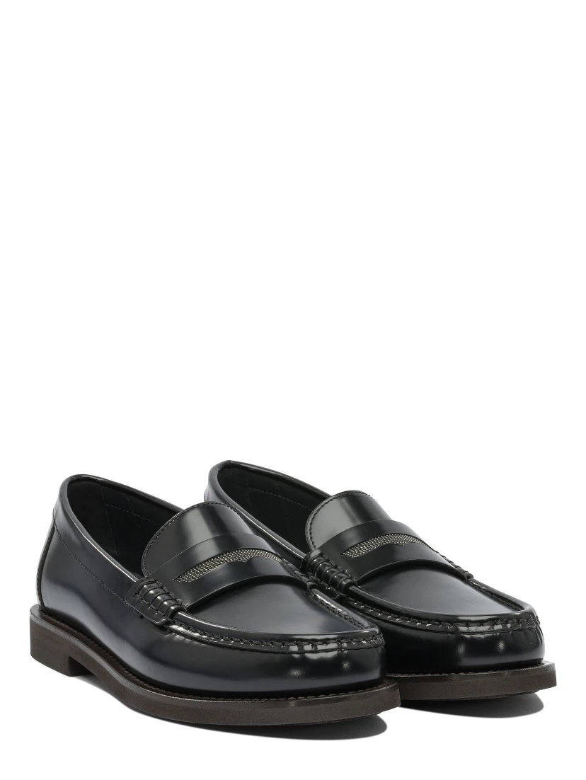 Leather loafers with jewel detailing