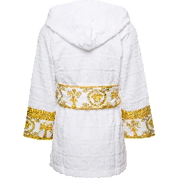 Accappatoio CORTO con Motivo Barocco in Spugna di Cotone Nero Versace Home